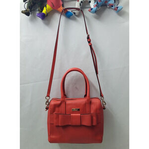 Kate Spade Red Leather Bow Double Handles Zipper Satchel Bag